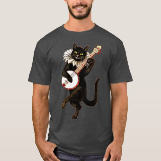 Vintage Silly Weird Cat Playing Banjo Country Cat T-Shirt