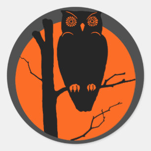 Vintage Silouhette Owl Orange Moon Classic Round Sticker