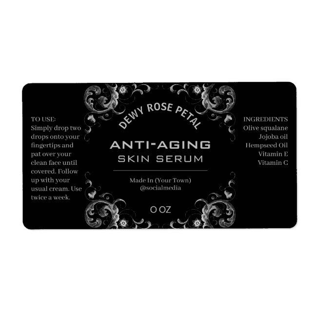 Vintage Silver And Black Serum Labels (Front)