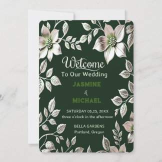 Vintage Silver and Emerald Green Floral Wedding Invitation