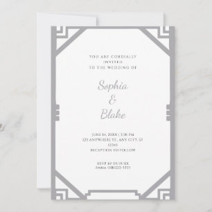 Vintage Silver and White Simple Art Deco Wedding Invitation