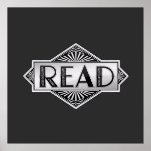 Vintage Silver Art Deco READ Typography - Retro Lu Poster