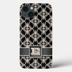Vintage silver black damask iPad mini Retina iPhone 13 Case