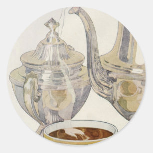 Vintage Silver Coffee Service Classic Round Sticker