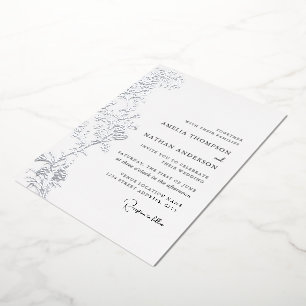 Vintage Silver Floral Wedding Foil Invitation