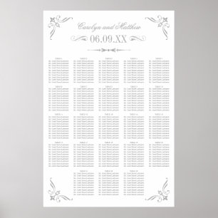 Vintage Silver Flourish Wedding Seating Poster