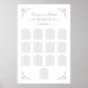 Vintage Silver Flourish Wedding Seating Poster