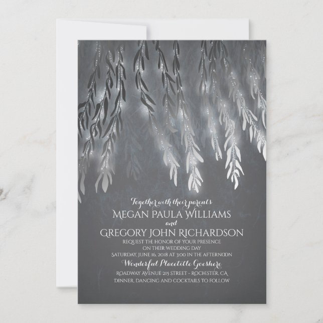 Vintage Silver Foil Effect Willow Tree Wedding Invitation (Front)