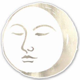 Vintage Silver Foil Witchy Celestial Sleeping Moon