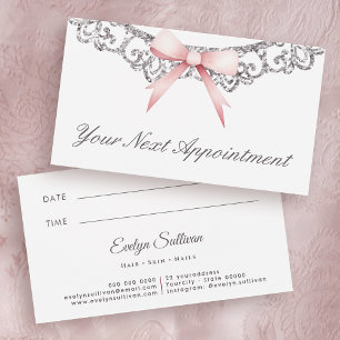 Vintage silver frame pink bow appointment card