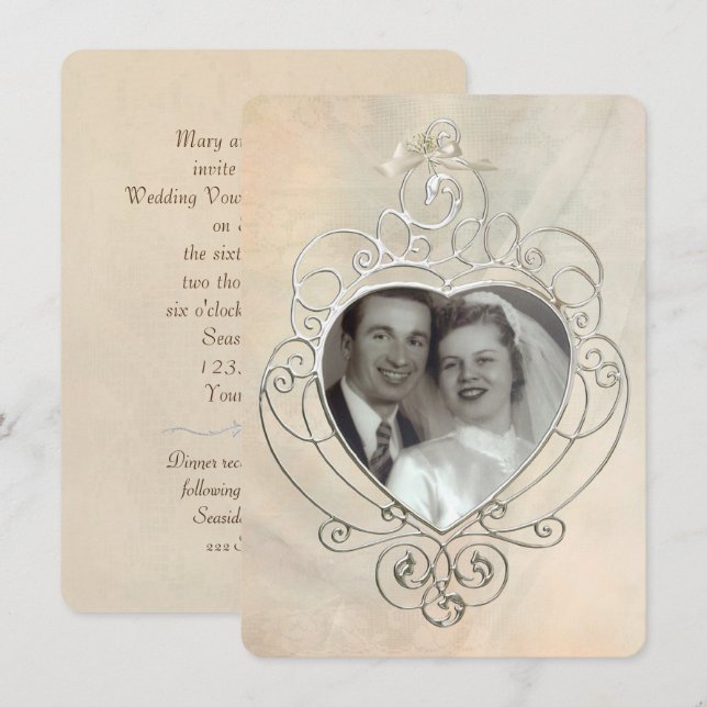 Vintage Silver Frame Vow Renewal Invitation (Front/Back)
