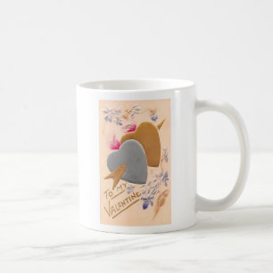 Vintage Silver & Gold Hearts Valentine Postcard Coffee Mug