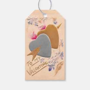 Vintage Silver & Gold Hearts Valentine Postcard Gift Tags