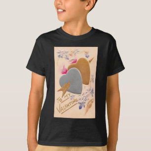 Vintage Silver & Gold Hearts Valentine Postcard T-Shirt