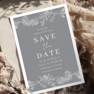 Vintage Silver Gray & White Wedding Save The Date