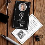 Vintage Silver Key Real Estate Agent Photo QR Code Business Card<br><div class="desc">Elegant business card featuring a beautiful key with QR Code. Add your name,  photo and contact details to make a lasting first impression.</div>