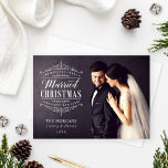 Vintage Silver Married Christmas Wedding Photo Holiday Card<br><div class="desc">Elegant "We wish you a Married Christmas and Happy New Year" holiday photo cards for a newlywed couple includes an ornate silver vintage typography design with beautiful scroll detail and custom text you can personalise with a sweet and simple message from the newly married couple. The back of the card...</div>