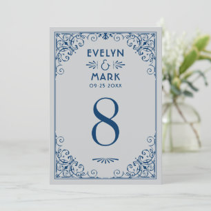 Vintage Silver Navy Art Deco Wedding Table Number
