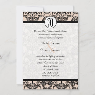Vintage Silver Peony Damask Photo Wedding Invitate Invitation