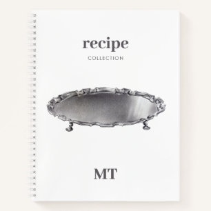 Vintage Silver Tray White Recipe Minimal Monogram  Notebook