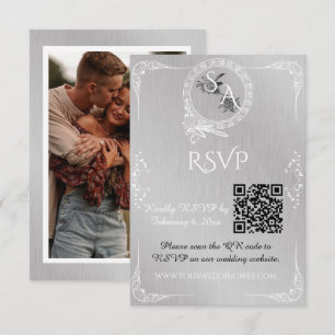 Vintage Silver & White Ornamental Border RSVP Card
