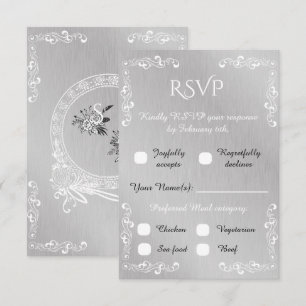 Vintage Silver & White Ornamental Border RSVP Card