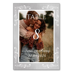 Vintage Silver & White Personalised Wedding Table Number