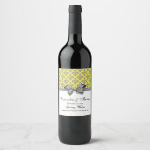 Vintage Silver Wht Damask Grey Bow DIY BG Wine Label