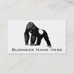 Vintage Silverback Gorilla Illustration, Black Business Card