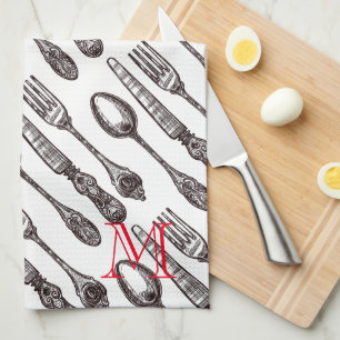 Vintage Silverware Classic Foodie Initial Tea Towel