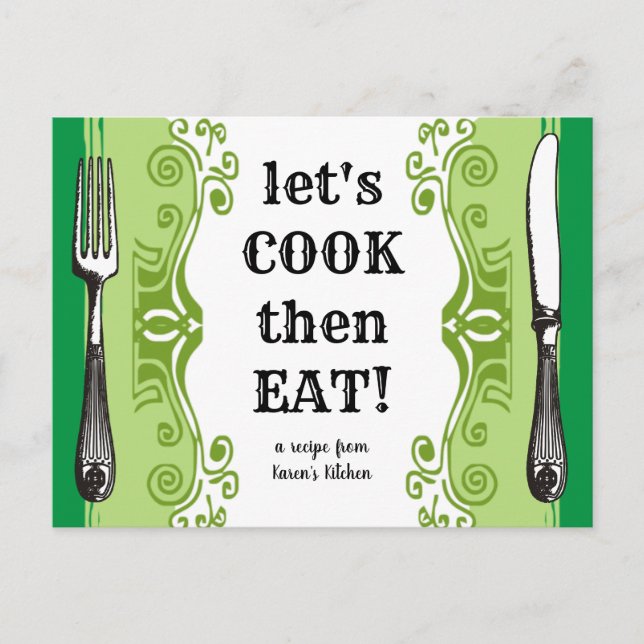 vintage silverware cooking baking recipe card (Front)