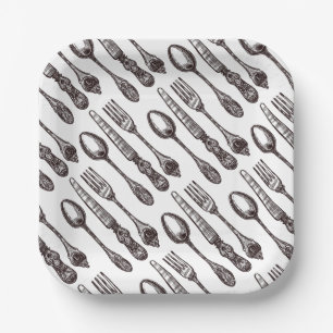 Vintage Silverware Ornate Artisan Classic Foodie Paper Plate