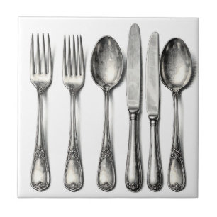 Vintage Silverware Ornate Flatware Kitchen Tile
