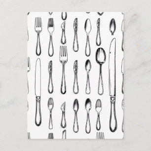 Vintage Silverware Sketch Pattern Elegant Postcard