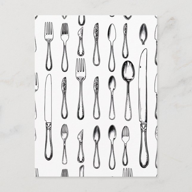 Vintage Silverware Sketch Pattern Elegant  Postcard (Front)