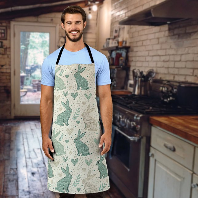 Vintage Simple Bunny Silhouettes Hearts Pattern Apron (Creator Uploaded)