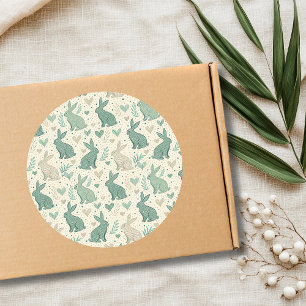Vintage Simple Bunny Silhouettes Hearts Pattern Classic Round Sticker