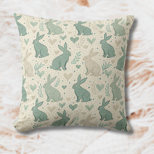 Vintage Simple Bunny Silhouettes Hearts Pattern Cushion