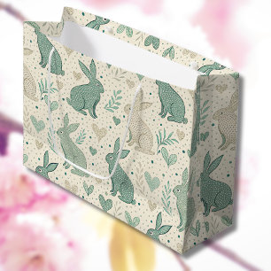 Vintage Simple Bunny Silhouettes Hearts Pattern Large Gift Bag