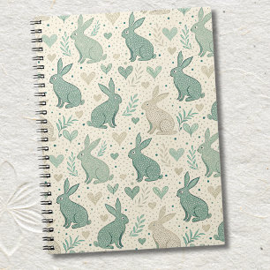 Vintage Simple Bunny Silhouettes Hearts Pattern Notebook