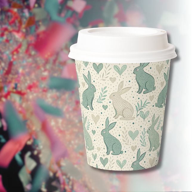 Vintage Simple Bunny Silhouettes Hearts Pattern Paper Cups (Creator Uploaded)