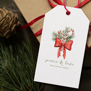 Vintage Simple Candy Cane Bow Peace Love Christmas Gift Tags