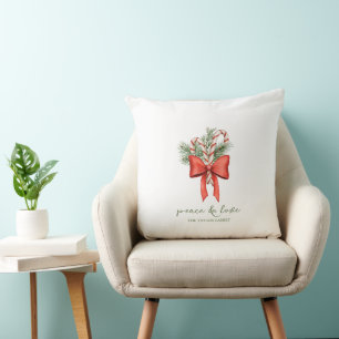 Vintage Simple Candy Cane Bow Peace Love religious Cushion