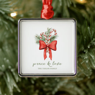 Vintage Simple Candy Cane Bow Peace Love religious Metal Tree Decoration