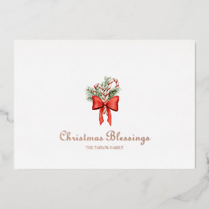 vintage simple candy cane foil Christmas Holiday Card