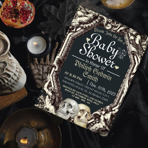 Vintage Simple Gothic Skull Halloween Baby Shower  Invitation