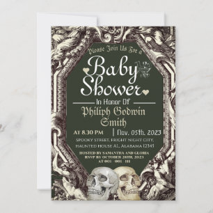Vintage Simple Gothic Skull Halloween Baby Shower  Invitation