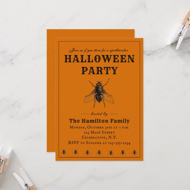 Vintage Simple Halloween Party Invitation (Front/Back In Situ)