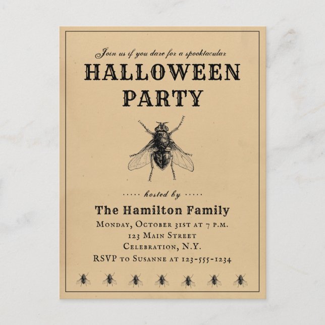 Vintage Simple Halloween Party Invitation Postcard (Front)