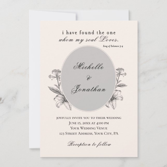 Vintage Simple Lily Floral Christian Wedding Invitation (Front)